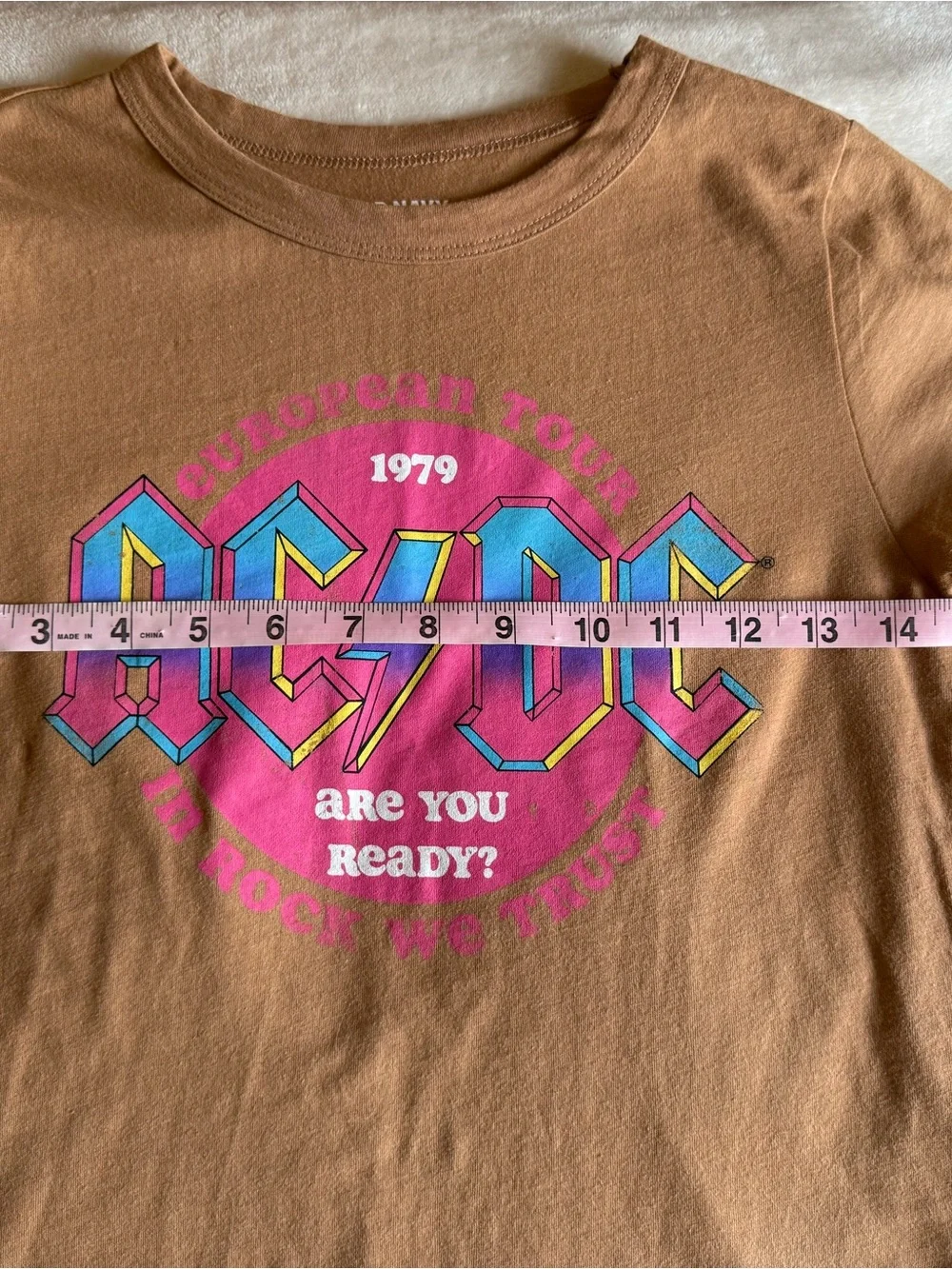 Old Navy AC/DC brown juniors tee with pink and blue logo